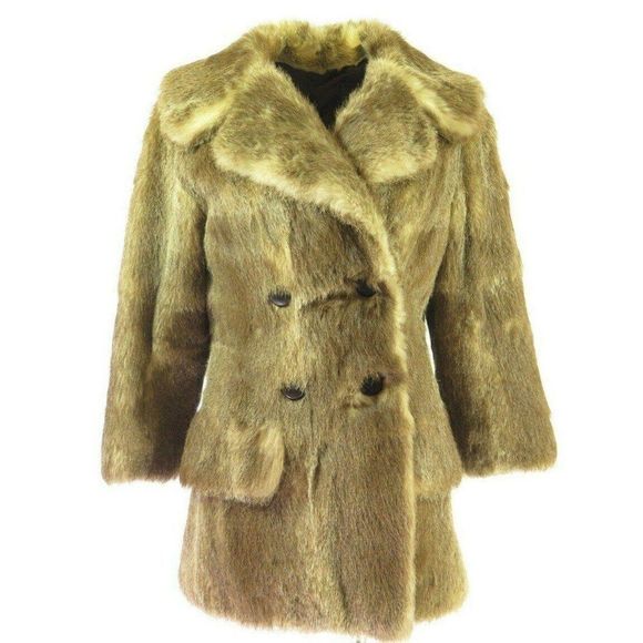 Vintage 90s Real Beaver Fur Coat S Brown - Picture 1 of 7